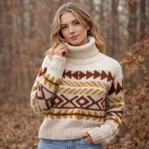 Elsamanda Italy Alpaca Wool Fair Isle Turtleneck Sweater Size S